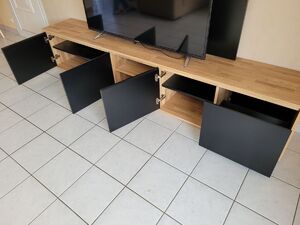 TV SUR MESURE CHENE ET LAQUE NOIRE OUVERT